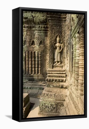 Stone Carvings of Apsara at Angkor Wat, Cambodia-Paul Souders-Framed Stretched Canvas