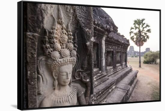 Stone Carvings of Apsaras at Angkor Wat, Cambodia-Paul Souders-Framed Stretched Canvas