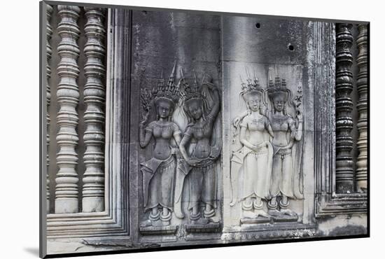 Stone Carvings of Apsaras at Angkor Wat, Cambodia-Paul Souders-Mounted Photographic Print