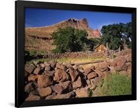 Stone Corral Fence and Barn-Steve Terrill-Framed Photographic Print