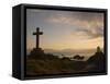 Stone Cross and Old Lighthouse, Llanddwyn Island National Nature Reserve, Anglesey, North Wales-Pearl Bucknall-Framed Stretched Canvas