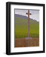 Stone Cross Marking the Grand Cru Vineyards, Romanee Conti and Richebourg, Vosne, Bourgogne, France-Per Karlsson-Framed Premium Photographic Print