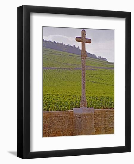 Stone Cross Marking the Grand Cru Vineyards, Romanee Conti and Richebourg, Vosne, Bourgogne, France-Per Karlsson-Framed Premium Photographic Print