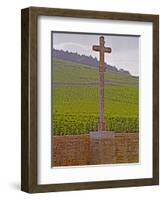 Stone Cross Marking the Grand Cru Vineyards, Romanee Conti and Richebourg, Vosne, Bourgogne, France-Per Karlsson-Framed Photographic Print