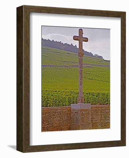 Stone Cross Marking the Grand Cru Vineyards, Romanee Conti and Richebourg, Vosne, Bourgogne, France-Per Karlsson-Framed Photographic Print