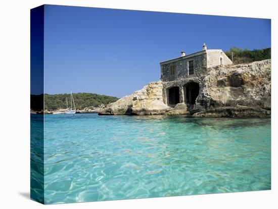 Stone Dwelling Overlooking Bay, Cala Mondrago, Majorca, Balearic Islands, Spain-Ruth Tomlinson-Stretched Canvas