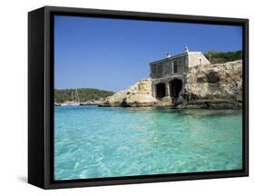 Stone Dwelling Overlooking Bay, Cala Mondrago, Majorca, Balearic Islands, Spain-Ruth Tomlinson-Framed Stretched Canvas