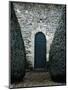 Stone Entry and Wood Door Flanked by Manicured Bushes-Tim Kahane-Mounted Photographic Print