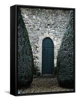 Stone Entry and Wood Door Flanked by Manicured Bushes-Tim Kahane-Framed Stretched Canvas