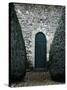 Stone Entry and Wood Door Flanked by Manicured Bushes-Tim Kahane-Stretched Canvas