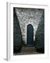 Stone Entry and Wood Door Flanked by Manicured Bushes-Tim Kahane-Framed Photographic Print