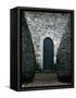 Stone Entry and Wood Door Flanked by Manicured Bushes-Tim Kahane-Framed Stretched Canvas