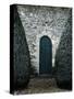 Stone Entry and Wood Door Flanked by Manicured Bushes-Tim Kahane-Stretched Canvas