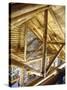 Stone Fireplace from Bedroom Loft of Summer Cabin Made from a Prefabricated Kit of Pine Logs-John Dominis-Stretched Canvas
