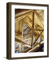 Stone Fireplace from Bedroom Loft of Summer Cabin Made from a Prefabricated Kit of Pine Logs-John Dominis-Framed Photographic Print