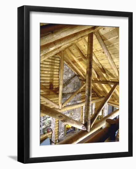 Stone Fireplace from Bedroom Loft of Summer Cabin Made from a Prefabricated Kit of Pine Logs-John Dominis-Framed Photographic Print