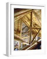 Stone Fireplace from Bedroom Loft of Summer Cabin Made from a Prefabricated Kit of Pine Logs-John Dominis-Framed Photographic Print