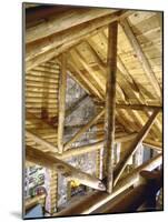 Stone Fireplace from Bedroom Loft of Summer Cabin Made from a Prefabricated Kit of Pine Logs-John Dominis-Mounted Photographic Print