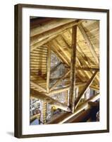 Stone Fireplace from Bedroom Loft of Summer Cabin Made from a Prefabricated Kit of Pine Logs-John Dominis-Framed Photographic Print