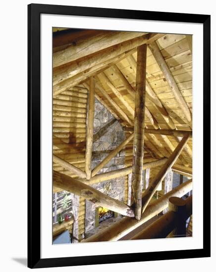 Stone Fireplace from Bedroom Loft of Summer Cabin Made from a Prefabricated Kit of Pine Logs-John Dominis-Framed Photographic Print