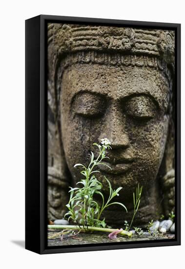 Stone Garden Statue with Flower-Matt Freedman-Framed Stretched Canvas