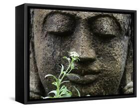 Stone Garden Statue with Flower-Matt Freedman-Framed Stretched Canvas