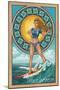 Stone Harbor, New Jersey - Art Nouveau Surfer-Lantern Press-Mounted Art Print