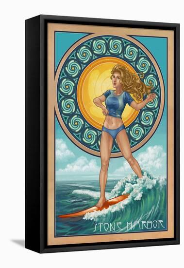 Stone Harbor, New Jersey - Art Nouveau Surfer-Lantern Press-Framed Stretched Canvas