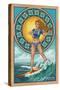 Stone Harbor, New Jersey - Art Nouveau Surfer-Lantern Press-Stretched Canvas