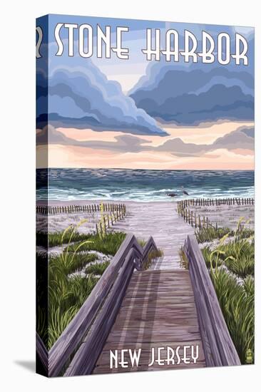 Stone Harbor, New Jersey - Beach Boardwalk Scene-Lantern Press-Stretched Canvas