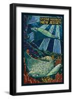 Stone Harbor, New Jersey - Cownose Rays - Mosaic-Lantern Press-Framed Art Print
