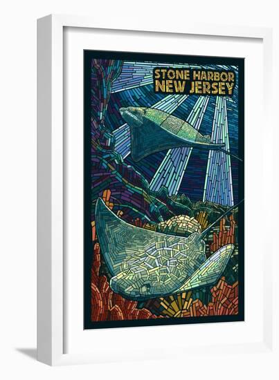 Stone Harbor, New Jersey - Cownose Rays - Mosaic-Lantern Press-Framed Art Print