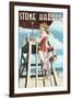 Stone Harbor, New Jersey - Lifeguard Pinup Girl-Lantern Press-Framed Art Print