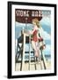 Stone Harbor, New Jersey - Lifeguard Pinup Girl-Lantern Press-Framed Art Print