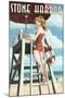 Stone Harbor, New Jersey - Lifeguard Pinup Girl-Lantern Press-Mounted Art Print