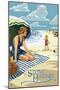 Stone Harbor, New Jersey - Woman on Beach-Lantern Press-Mounted Art Print