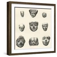 Stone Heads and Masks Found at Teotihuacan-null-Framed Giclee Print