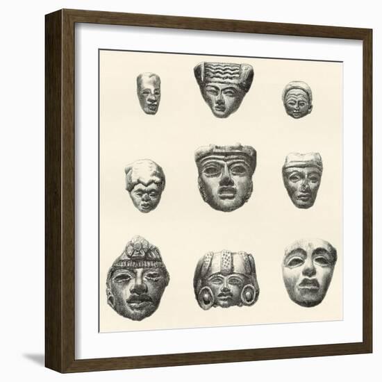 Stone Heads and Masks Found at Teotihuacan-null-Framed Giclee Print