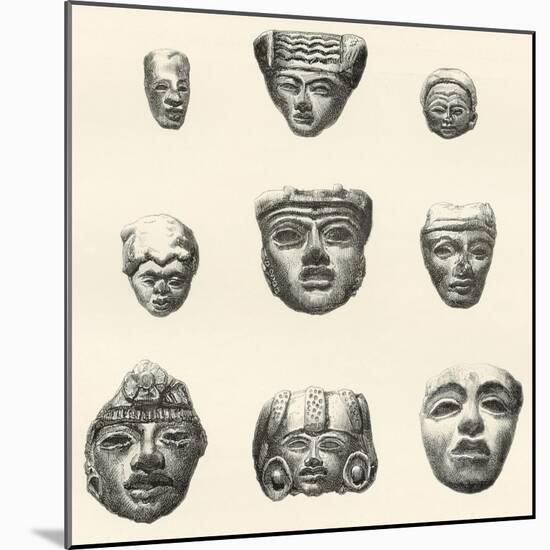 Stone Heads and Masks Found at Teotihuacan-null-Mounted Giclee Print