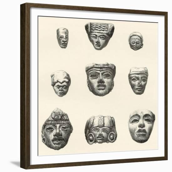 Stone Heads and Masks Found at Teotihuacan-null-Framed Giclee Print