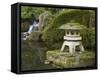 Stone Lantern and Heavenly Falls, Portland Japanese Garden, Oregon, USA-William Sutton-Framed Stretched Canvas