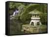 Stone Lantern and Heavenly Falls, Portland Japanese Garden, Oregon, USA-William Sutton-Framed Stretched Canvas