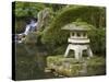 Stone Lantern and Heavenly Falls, Portland Japanese Garden, Oregon, USA-William Sutton-Stretched Canvas