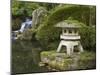 Stone Lantern and Heavenly Falls, Portland Japanese Garden, Oregon, USA-William Sutton-Mounted Premium Photographic Print