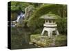 Stone Lantern and Heavenly Falls, Portland Japanese Garden, Oregon, USA-William Sutton-Stretched Canvas