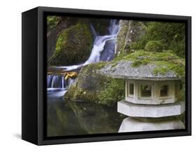 Stone Lantern and Heavenly Falls, Portland Japanese Garden, Oregon, USA-William Sutton-Framed Stretched Canvas
