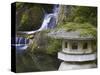 Stone Lantern and Heavenly Falls, Portland Japanese Garden, Oregon, USA-William Sutton-Stretched Canvas