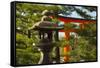 Stone lantern and Torii gate in Fushimi Inari Shrine, Kyoto, Japan-Keren Su-Framed Stretched Canvas