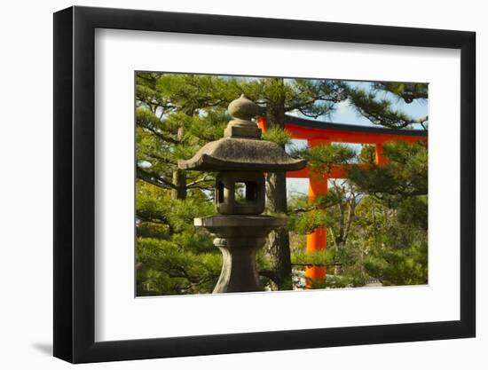 Stone lantern and Torii gate in Fushimi Inari Shrine, Kyoto, Japan-Keren Su-Framed Photographic Print