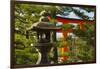 Stone lantern and Torii gate in Fushimi Inari Shrine, Kyoto, Japan-Keren Su-Framed Photographic Print